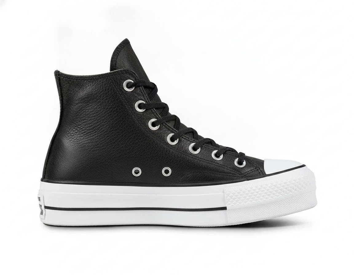 Zapatilla Casual de Plataforma Alta en Cuero para Mujer Negro