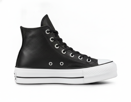Zapatilla Casual de Plataforma Alta en Cuero para Mujer Negro