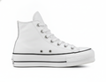 Zapatilla con Plataforma de Cuero Alta Mujer Blanco