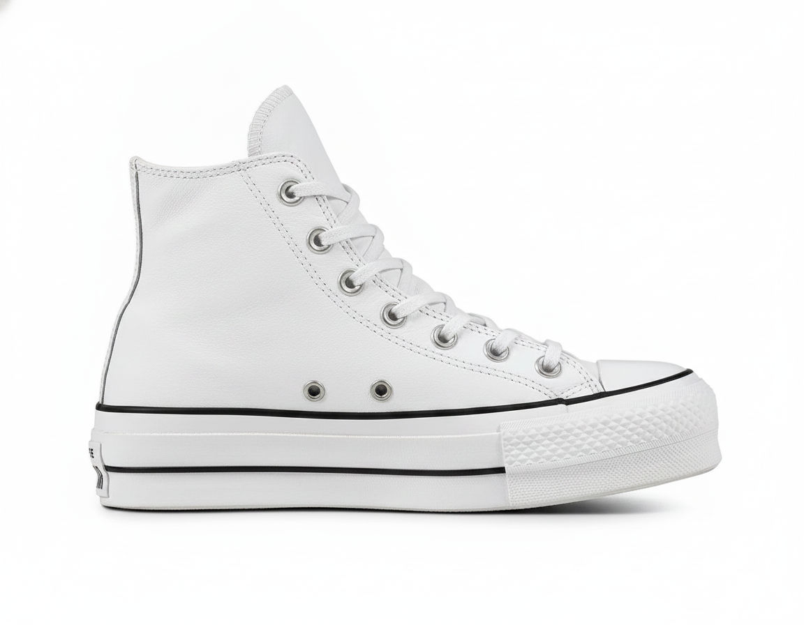 Zapatilla con Plataforma de Cuero Alta Mujer Blanco