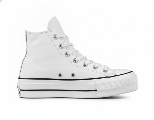 Zapatilla con Plataforma de Cuero Alta Mujer Blanco
