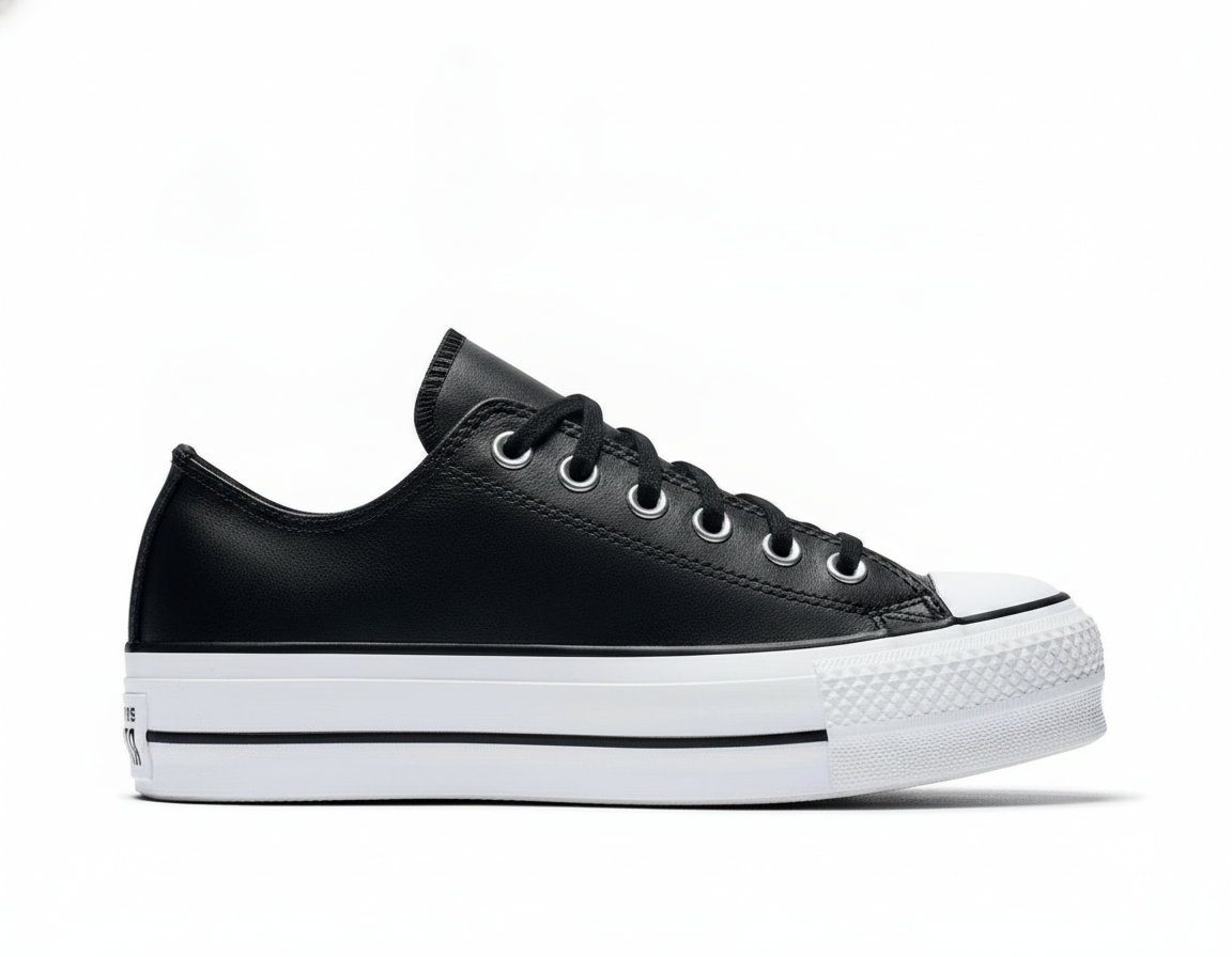 Zapatilla Casual Plataforma Cuero Baja Negra para Mujer