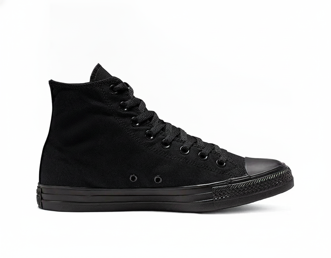Zapatilla Urbana Casual Caña Alta de Lona Hombre Negra Monocromática