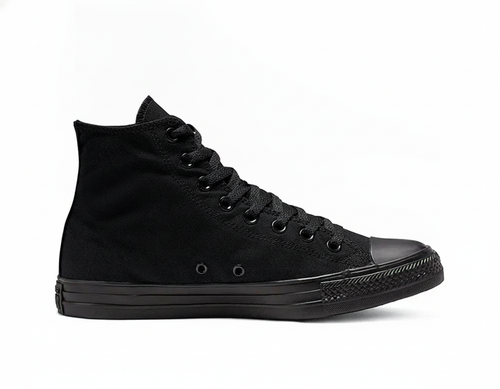 Zapatilla Urbana Casual Caña Alta de Lona Hombre Negra Monocromática