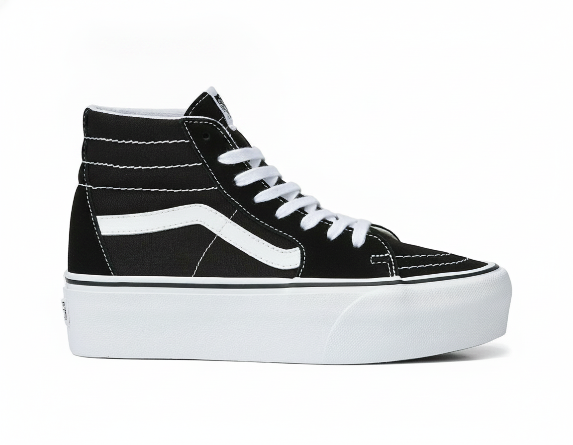 Zapatilla Alta con Plataforma Mujer Negro Ante y Lona Estilizada